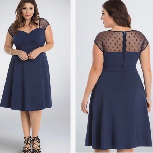 torrid Dresses & Skirts - TORRID NAVY POLKA DOT ILLUSION NECKLINE SWEETHEART